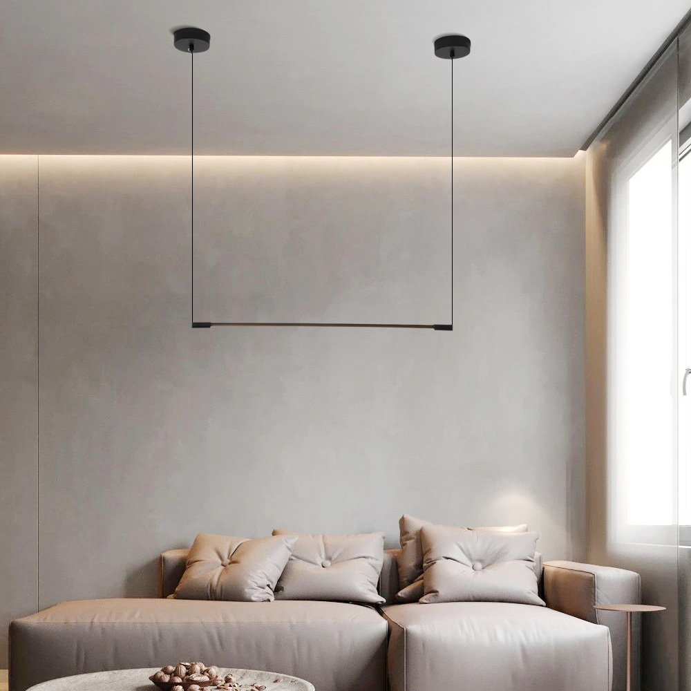 Minimalist Linear Black Pendant Light Living Area